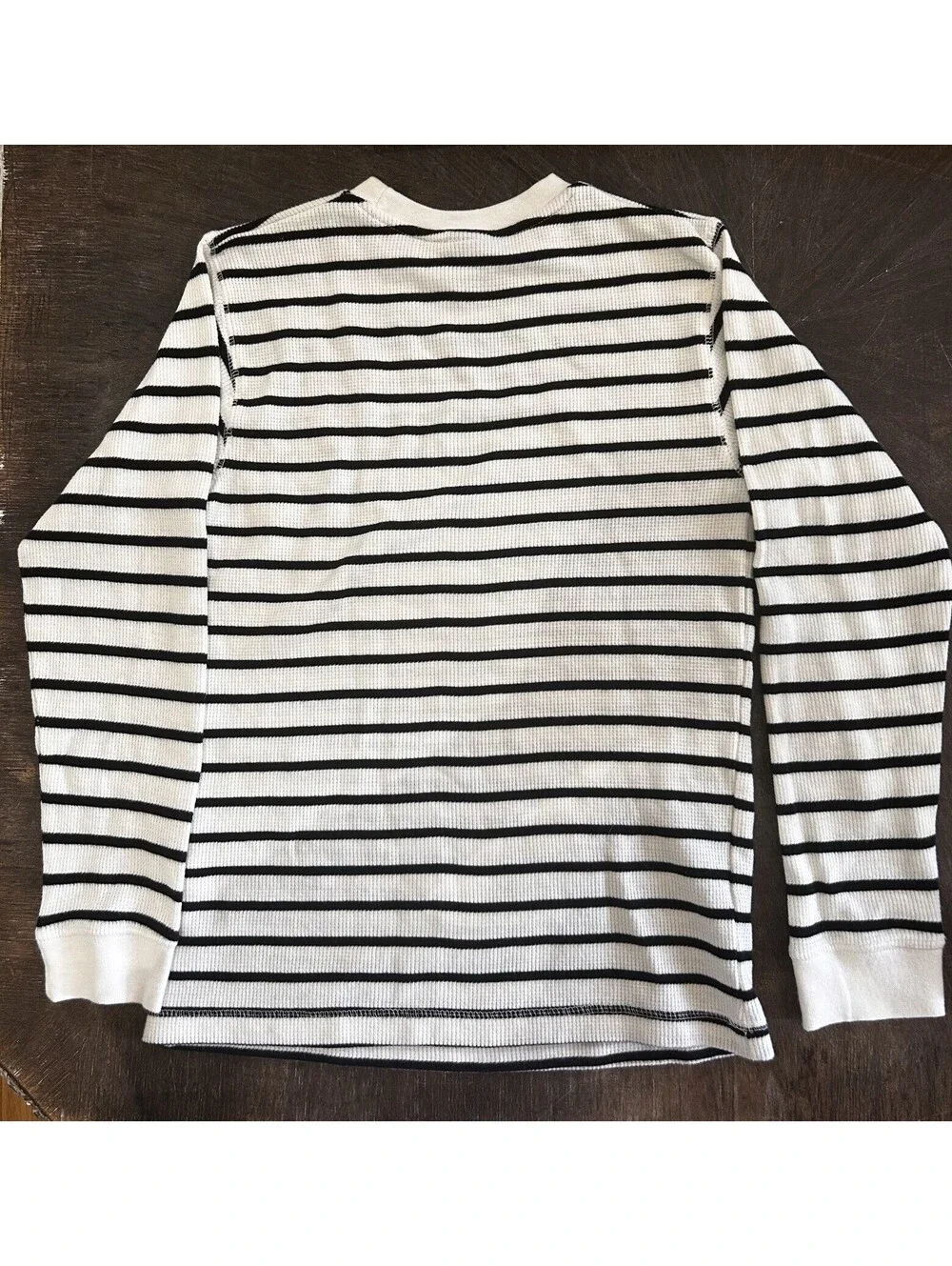 POLO Ralph Lauren Big Boy’s Sz M 10/12 Striped Waffle Knit Tee Shirt Black Cream